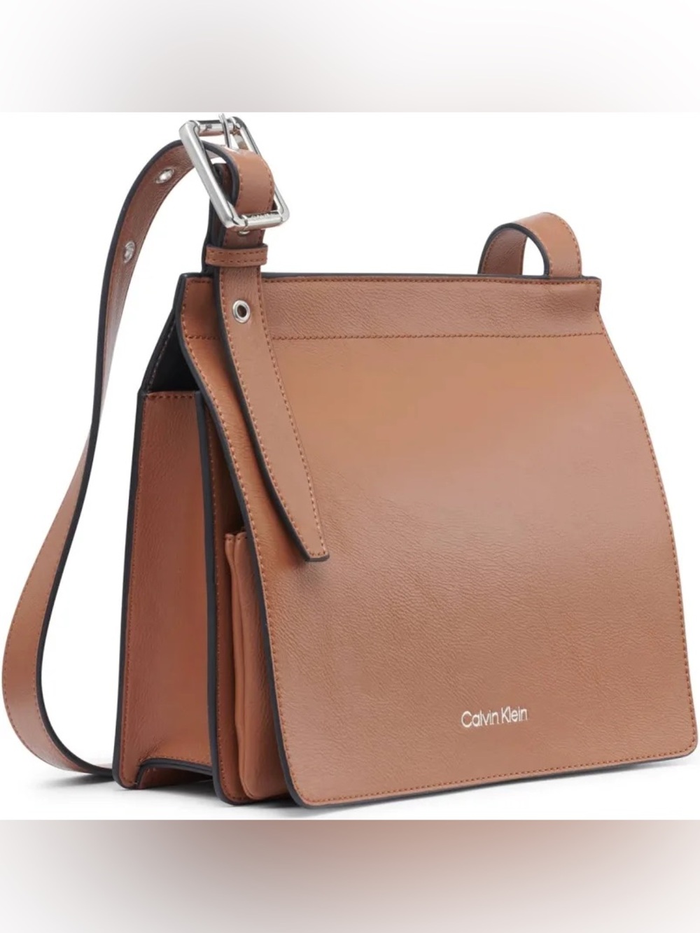Calvin Klein Saddle-Style Leather Crossbody - Caramel NWT
